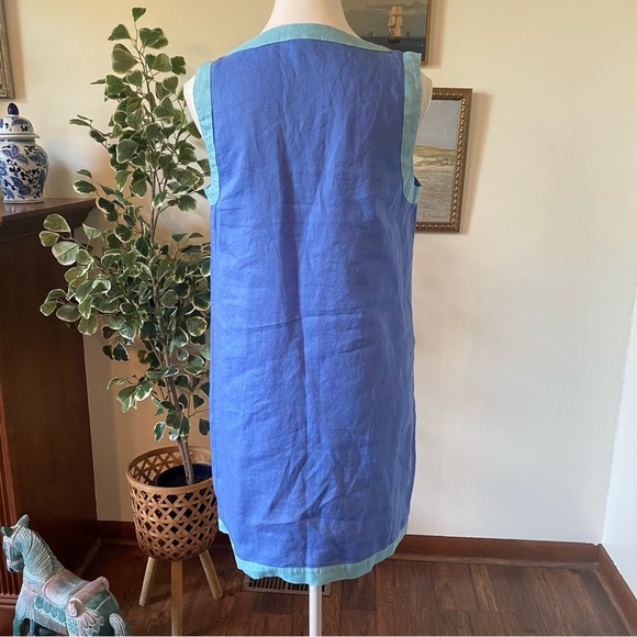 Sigrid Olsen • 100% Linen Periwinkle Sleeveless Dress w/ Mint Green Trim • Sz S - Picture 4 of 5